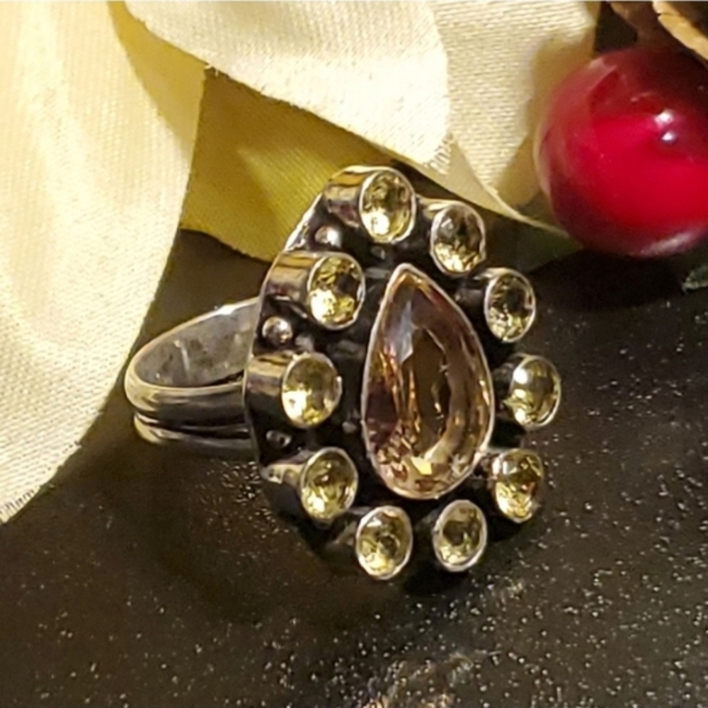 Citrine / Morganite Flower Ring - prosperity, healing, compassion
